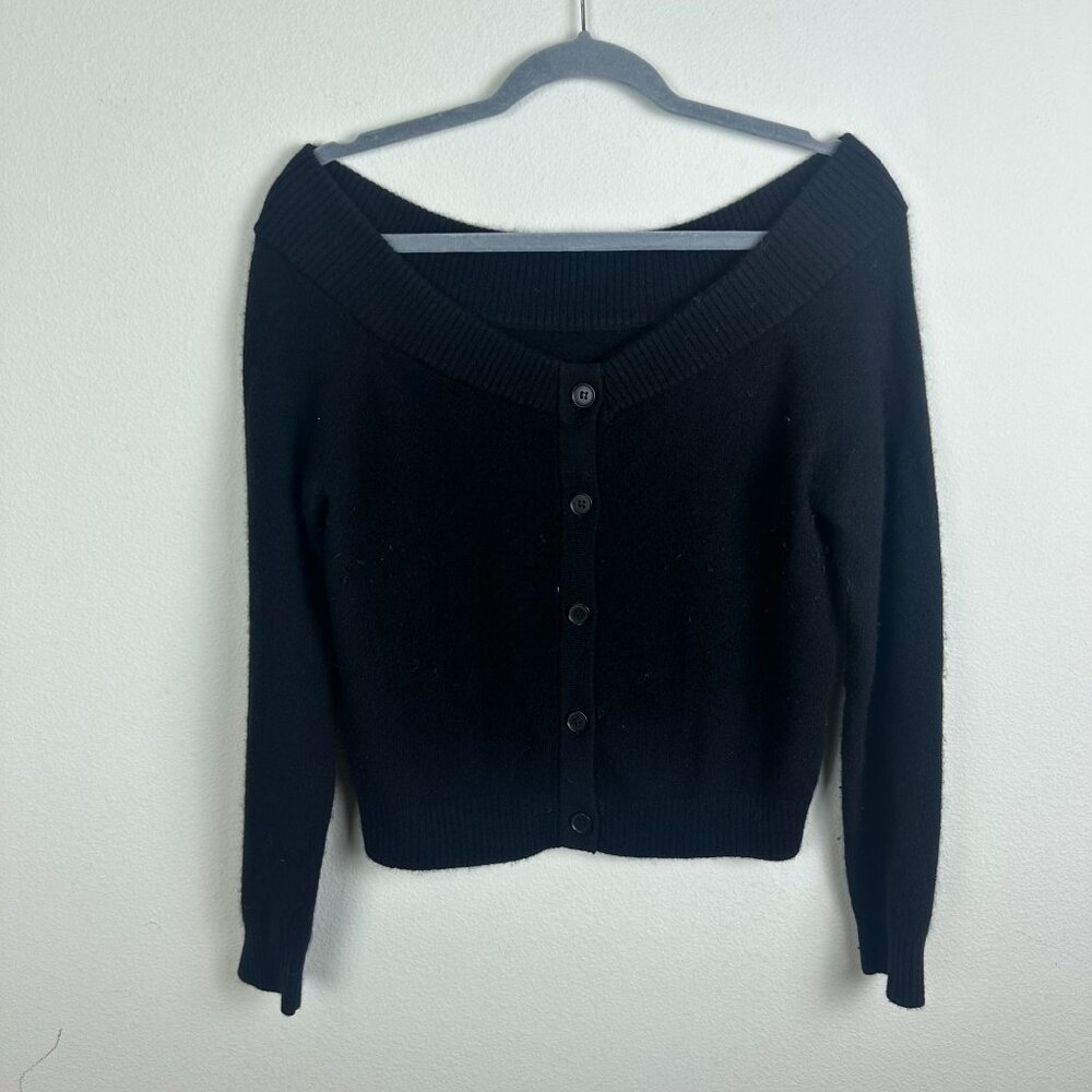 Anthropologie Maeve V Neck Cashmere Sweater XXS Black Button Front Minimalist
